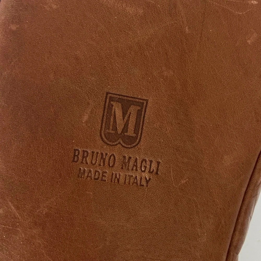 Bruno Magli Morano Mens Brown Leather Travel Slippers with Zipper Pouch Size 11